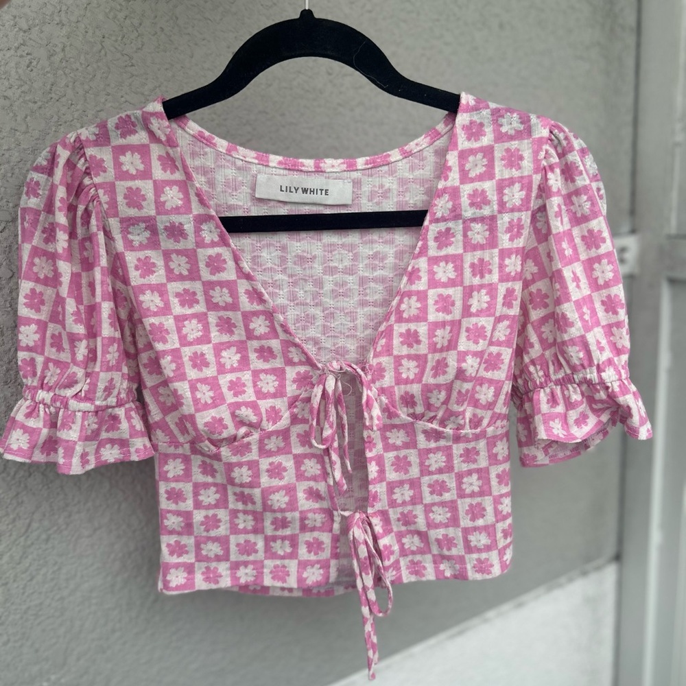Pink + White Flower Mod Print Crop Top